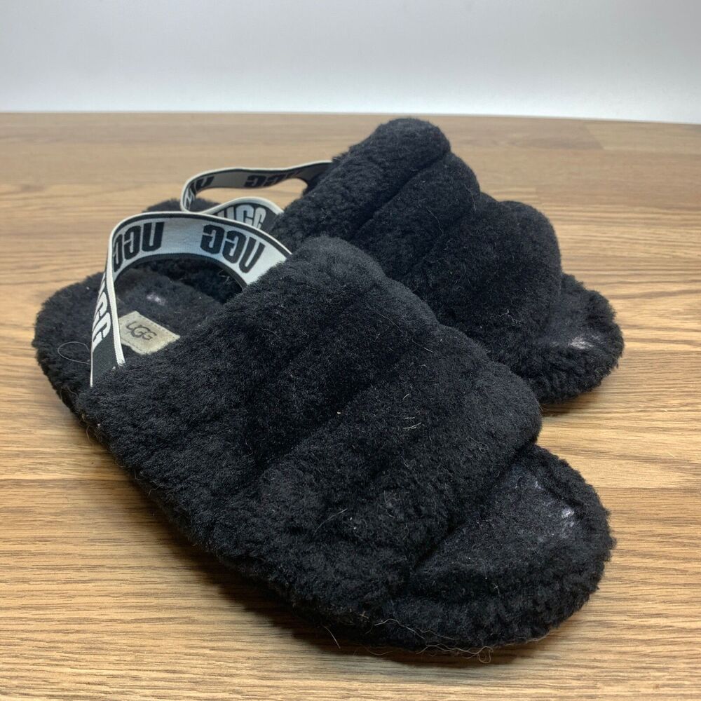 UGG ‘Fluff Yeah’ Black Sheepskin Platform Slide Sandal Women’s Size 10